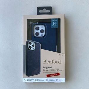 MVMT iPhone 14 Pro Max Bedford Magnetic Faux Leather Case Navy Blue MagSafe